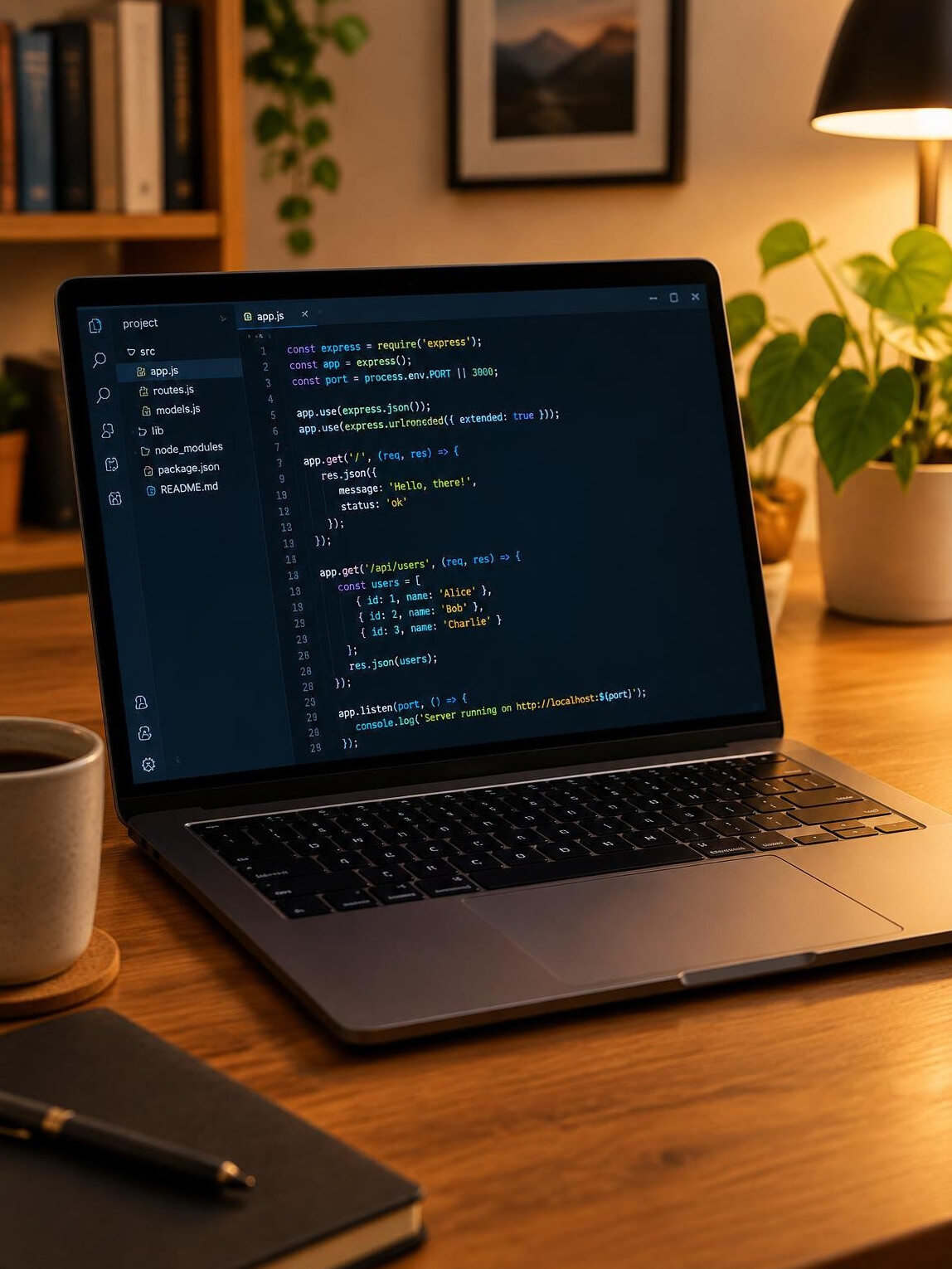 Laptop showing lines of code in a dark editor